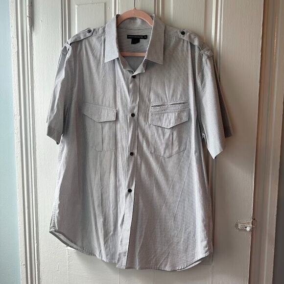 French Connection Button Up Shirt Mens XL White Short Sleeve Cotton Pockets - Picture 1 of 7
